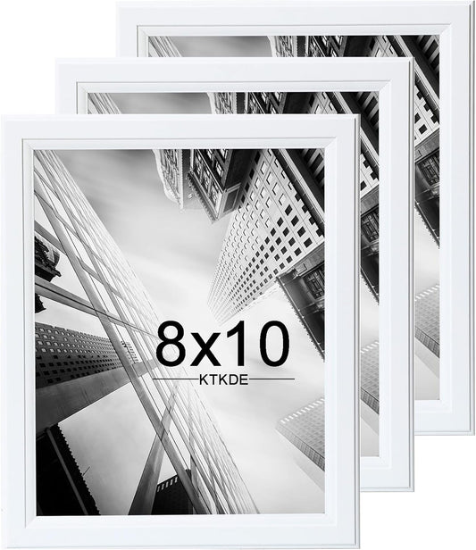 KTKDE 8x10 Picture Frame Set of 3,White Wooden frams, Vertical & Horizontal Wall Hanging for Wall or Tapletop Display,Studio Gallery Photo Frame for Photos, Posters & Art Prints