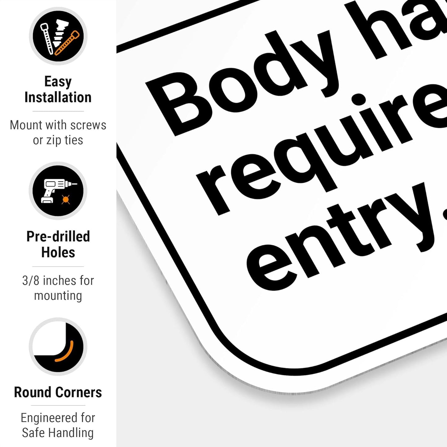 Safety Instructions Body Harness Required For Entry Sign, 12x18 Inches, 55 mil thick HDPS (high density polystyrene), Made in USA by Sigo Signs