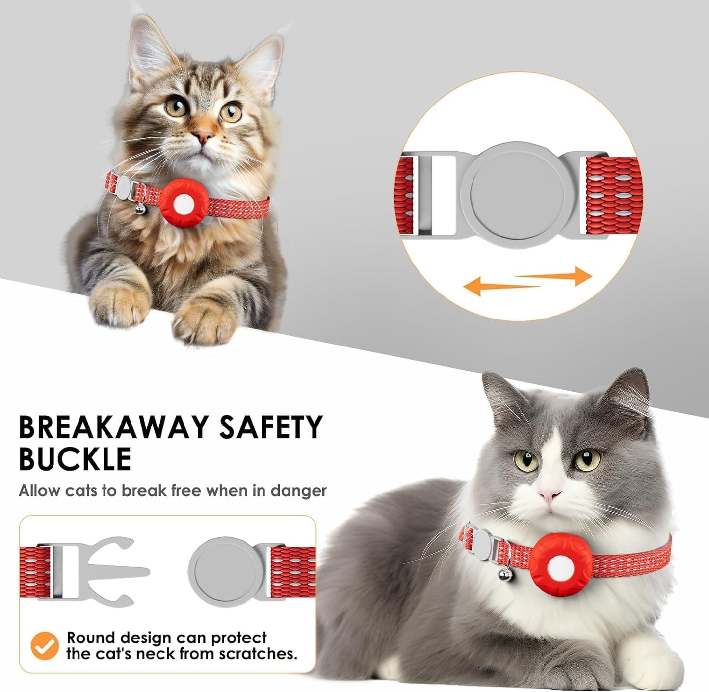 Cat Tracker,Pet Tracker for Cats Compatible with Apple Find My App(Only iOS),Waterproof Tracker Cat Collar with Safety Elastic Buckle,No Monthly Fee,Works with Any Collar (Red)