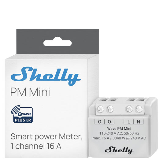 Shelly Wave PM Mini US LR, Z-Wave Long Range Smart Power Meter, 1-Channel 16 A, Compatible with Alexa, Google Home, SmartThings & Home Assistant, Bulletproof Security