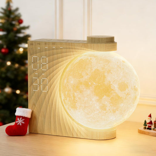 Rotatable Moonlight Alarm Clock, Sunrise Alarm Sleep Sound Machines, Night Lamp for Bedrooms with Snooze Function, 10 Light Effects, 30/60/90 Timer, 10 Sleep Nature Sounds, 15 Ringtones, 12 Volume