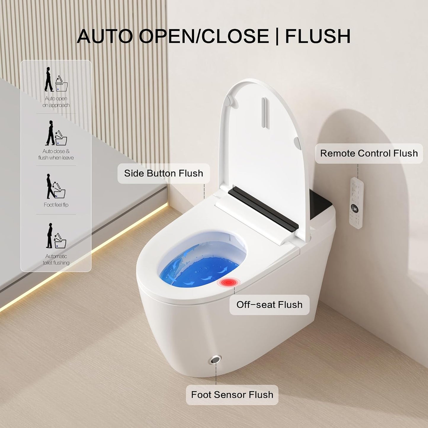 Smart Toilet with Bidet Built-In and Tank – Foam Shield, Heated Seat, Dual Flush, Warm Water & Dryer, Mutiple Clean Modes, Foot Sensor, Night Light, and Wireless Remote Control