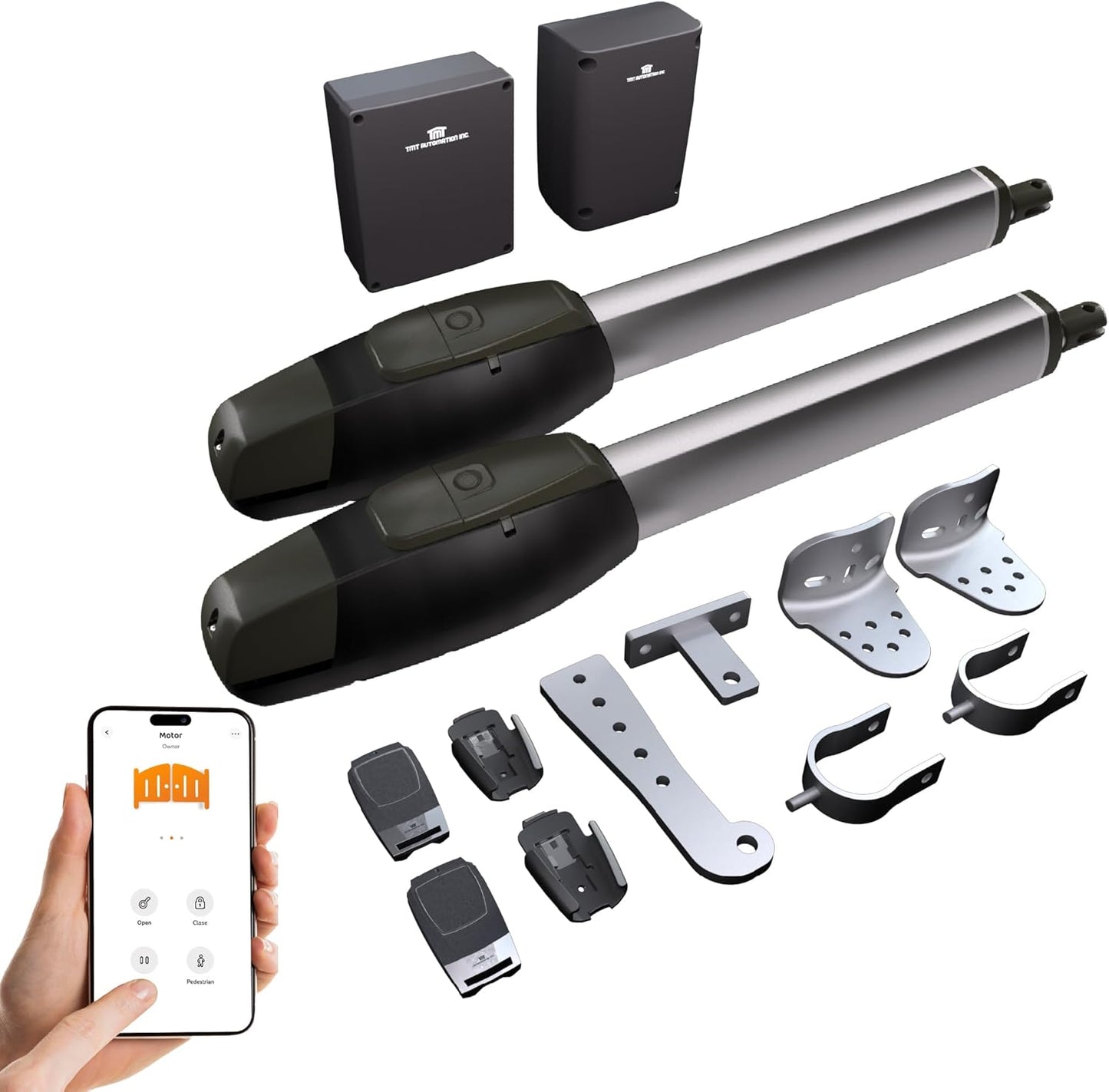 TMT Mastiff 400 Dual Automatic Gate Openers Up to 8ft and 772lb Heavy Duty Swing Gate, Gate Openers with Remote Complete Kit, Electric Gate Opener for Driveway with Powerful Motor (APP Compatible)