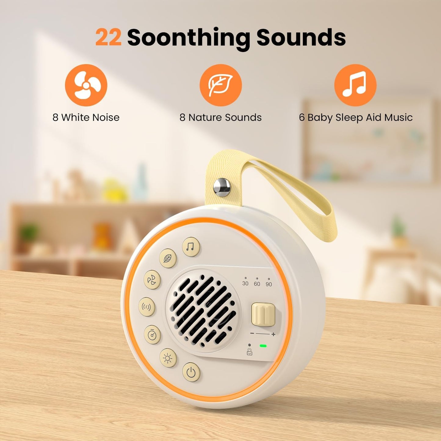 White Noise Machine Portable Sound Machine with 22 Soothing Sounds for Kids Adults, 4 Modes Night Light,3 Sleep Timer,Sound Therapy for Home Office Travel