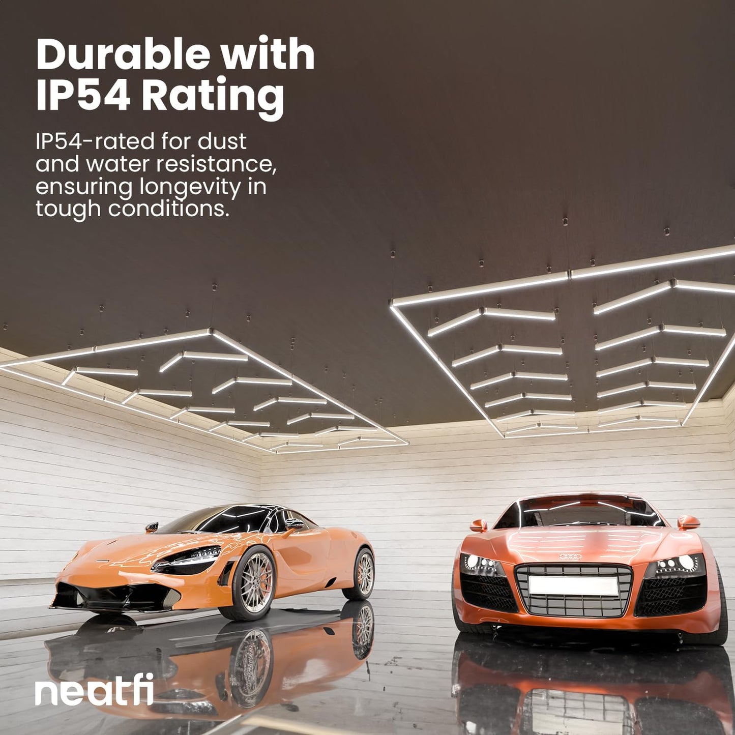 Neatfi LED Garage Light, 42,240 Lumens, 6500K, 384W, IP54, Ceiling Lights for Garage, Auto Shops, Car Detailing, Barber Shops, Beauty Salon, and Gym (Cool White, 12 Arrows with Hanging Kit)