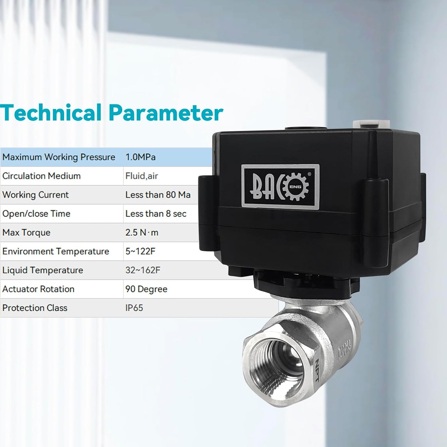 BACOENG Motorized Ball Valve, 2 Wire Auto Return 1/2" Stainless Steel Electrical Ball Valve with Full Port, AC/DC9-24V Manually Closable (Normally Closed), Black