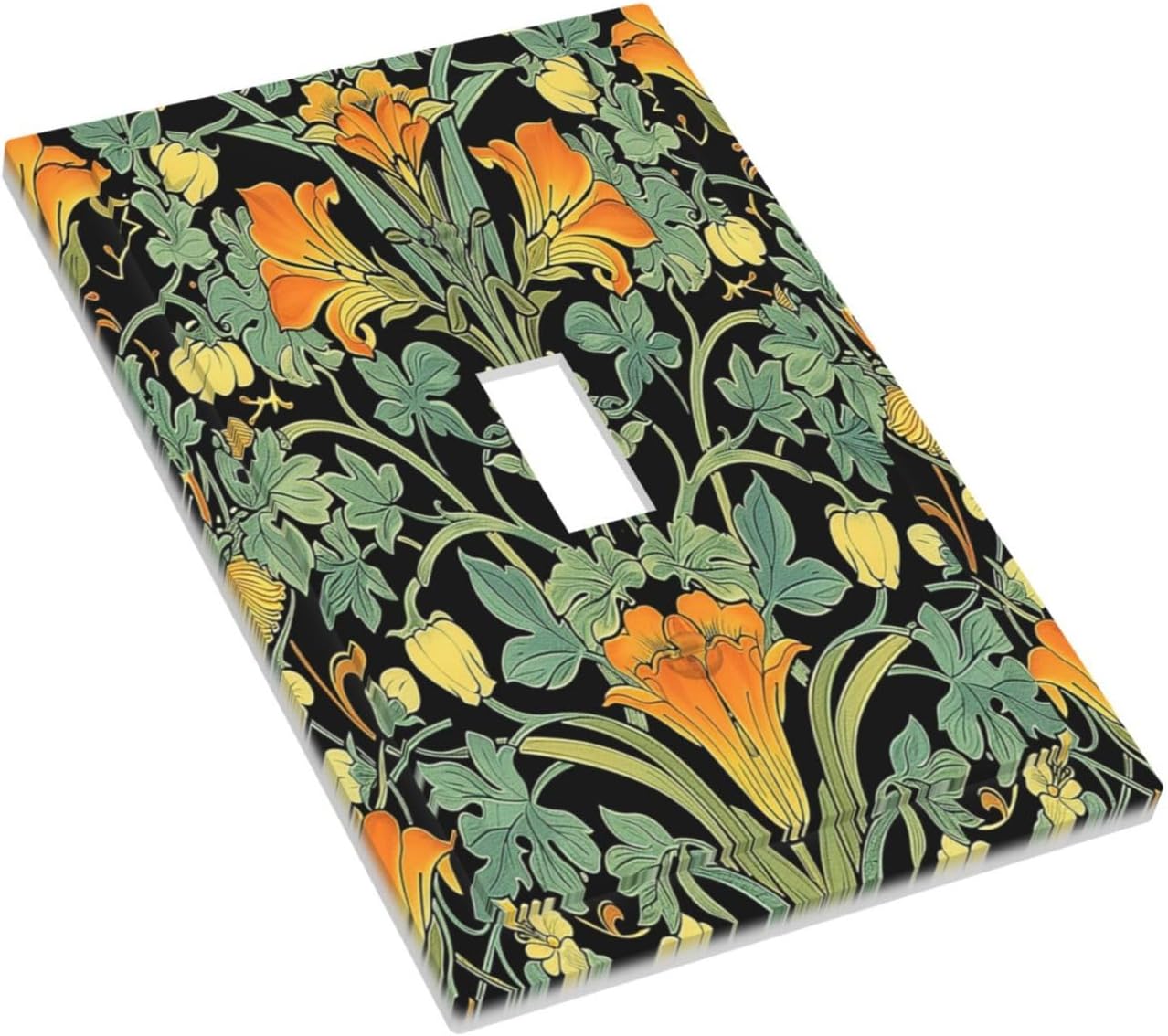 Decorative Light Switch Cover William Morris Vintage Floral Green Yellow 1 Gang Single Toggle Device Electrical Faceplate Switchplates Decorator Outlet Wall Plate for Bedroom Home Decor
