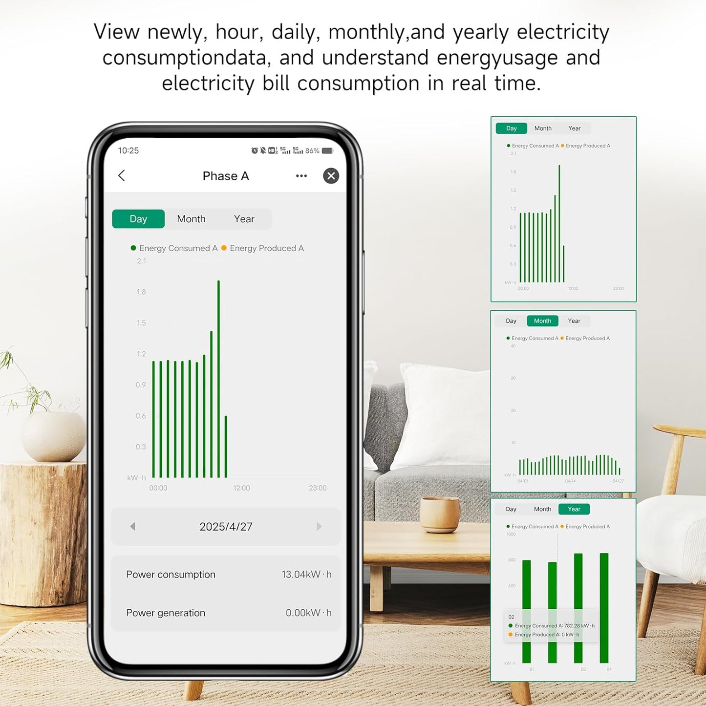 WiFi Energy Monitor with 2 * 500A Clamps, Real-Time Electricity Tracking, Smart Home Power Management