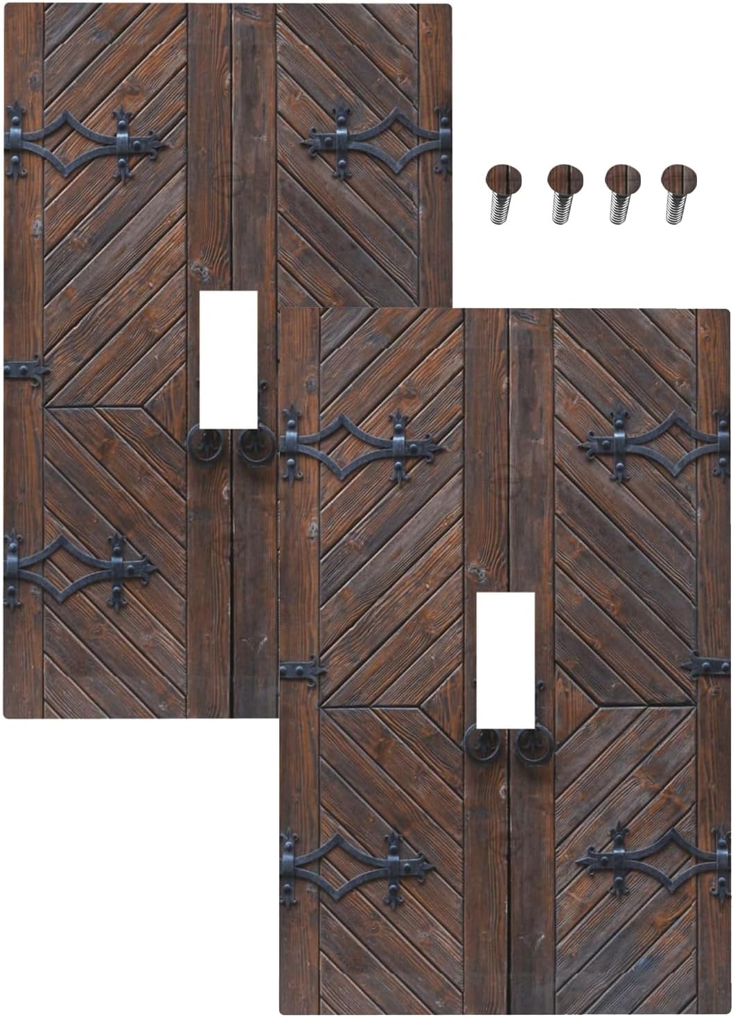 Decorative Light Switch Plate Covers Vintage Brown Wood Barn Door 1 Gang Light Switch Cover Plate Single Toggle Wall Plate Outlet Covers Faceplate for Farmhouse Home Decor （2 Pack）