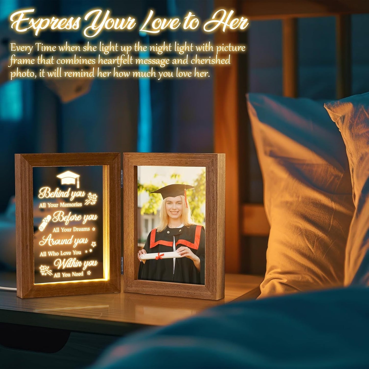 Graduation Picture Frame with Light - Cool College & High School Grad Gifts for Her & Him - Master Degree Congratulations Gifts for Graduates, Women & Daughter