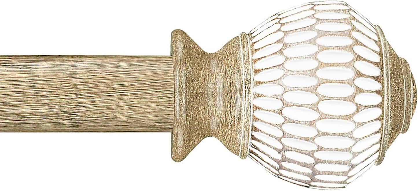 Curtain Rods for Windows 16 to 48 Inches Adjustable Length 1 Inch Diameter Window Curtain Rod with Wood Grain Leaf Pattern Finials,for Heavy Duty Curtains Rods