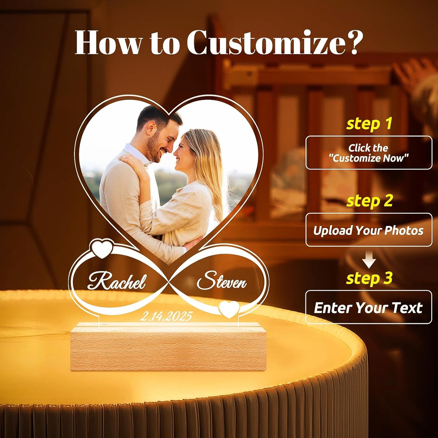 Personalized Picture Frame, Custom Picture Frames, Customized Photo Frame, Personalized Anniversary Valentines Day Gifts for Women Men Her Him Girlfriend Boyfriend Couple Mom Dad Baby Kid Family