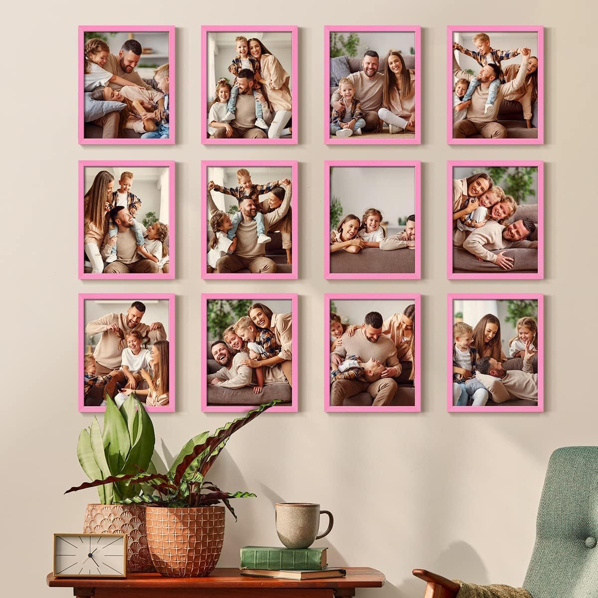 Renditions Gallery Set of 12, 8X10 Custom Photo Prints with Real Wood Picture Frames. Create Personalized Photos with Peel & Stick Photo Frames. Pink Frame