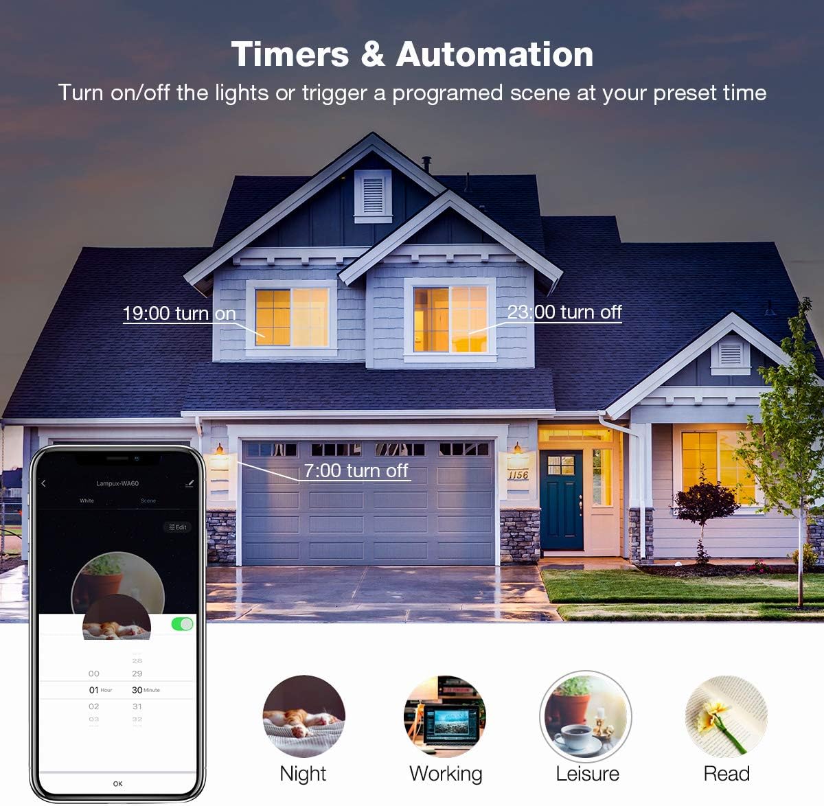 Lighting EVER LED Smart Light Bulbs, Compatible with Alexa and Google Assistant, 60 Watt Equivalent, Dimmable with App (Not Support Traditional Dimmers), Warm White 2700K, A19 E26, 2.4GHz WiFi Only