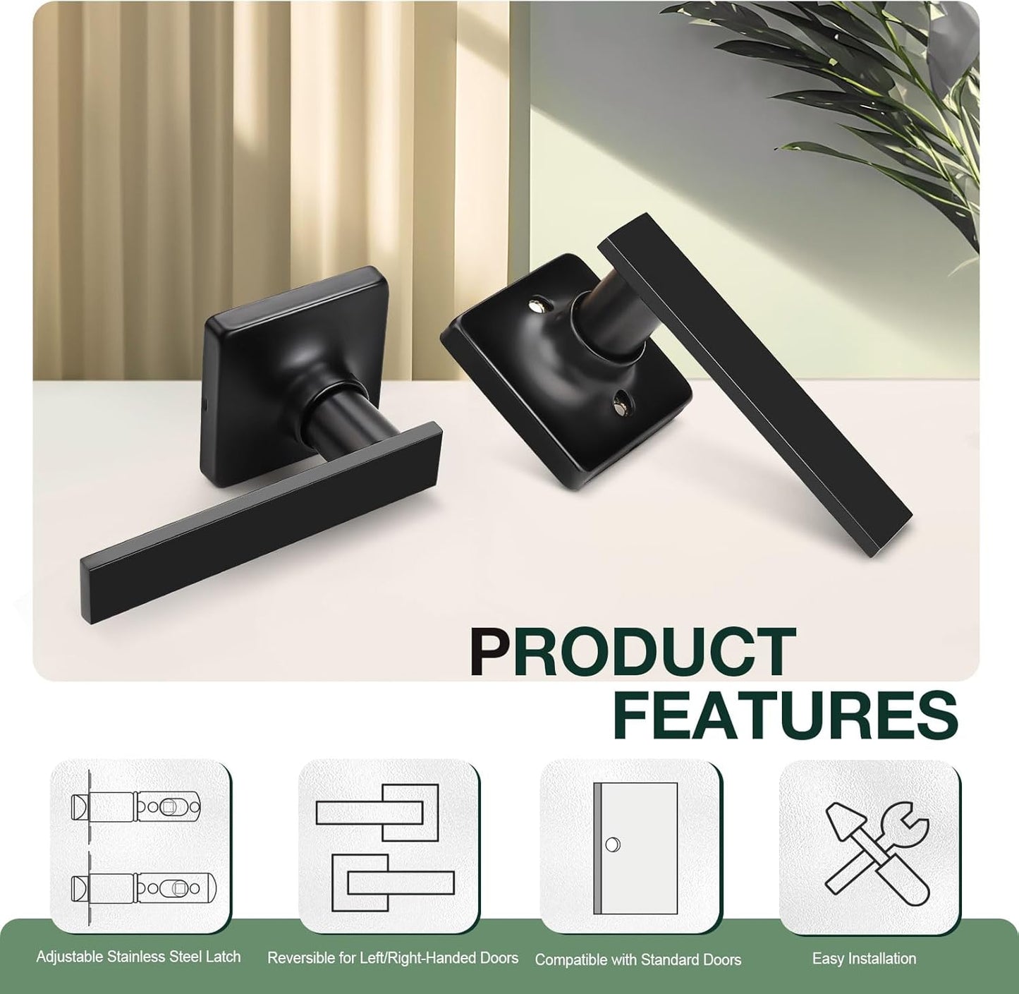 GOBEKOR 2 Pack Black Door Handles - Passage Door Levers with Lock - Square Interior Door Levers