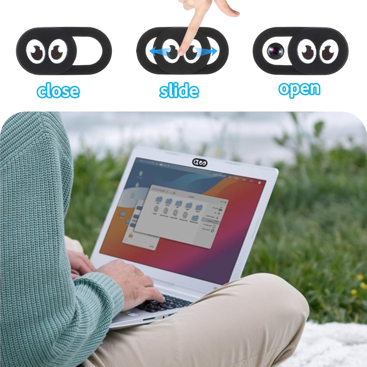 Thin Webcam Cover Slide, 8PCS Phone Camera Cover Laptop Camera Blocker Slider Strong Adhesive Protect Privacy Security Compatible with Tablet Desktop PC Smartphones(Eye)