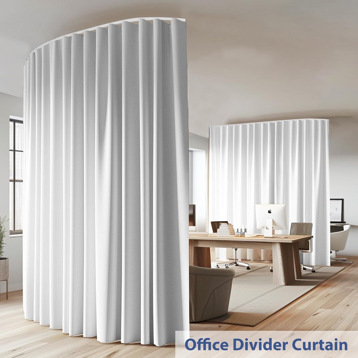 Room Divider Ceiling Mounted Curtains Track Sets Extra Wide Blackout Curtain Flexible Tracks for Bedroom Privacy Partition Separator, 1 Panel White Drape and White Rail, W10 x H8ft