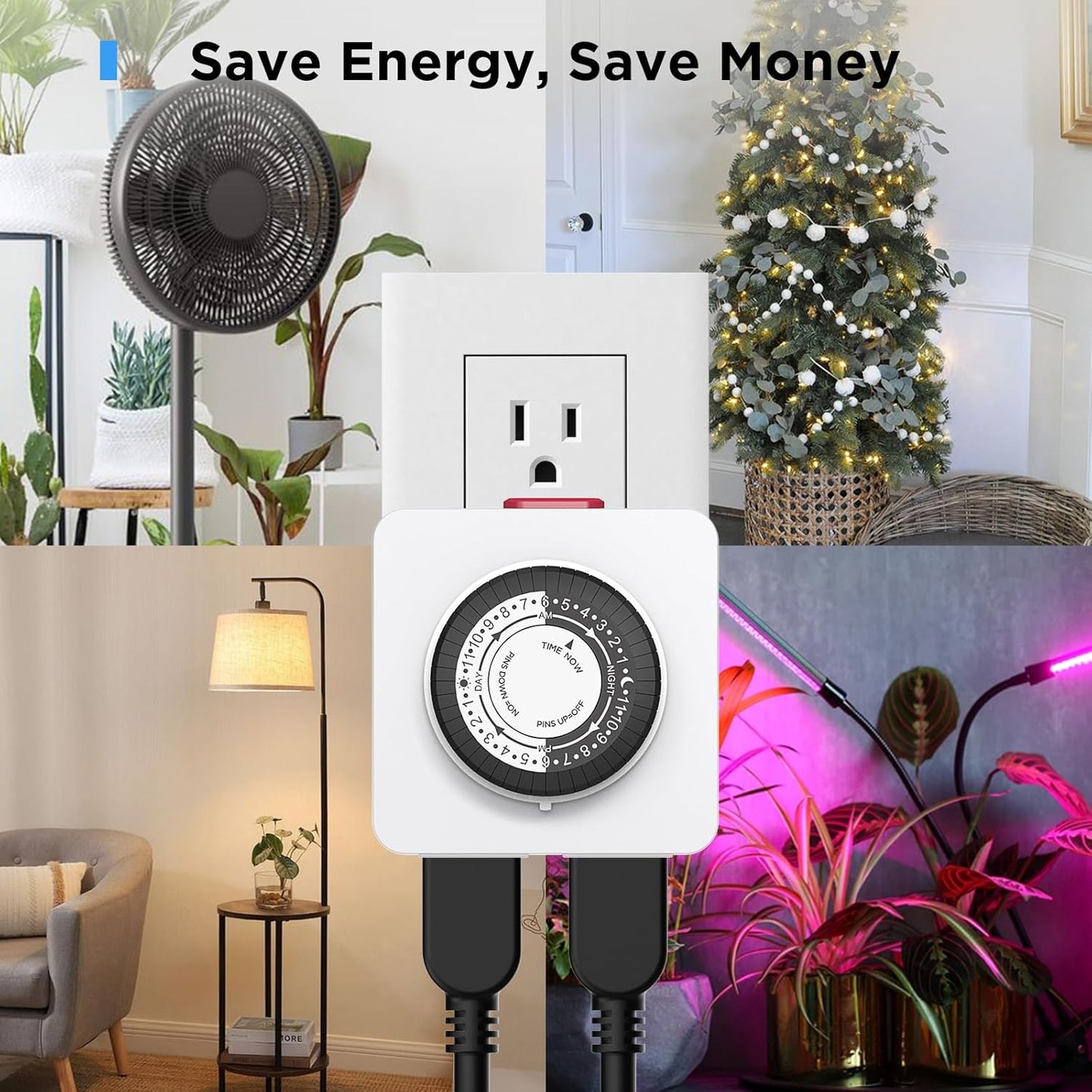 G-ELEK Timers for Electrical Outlets Indoor, 24-Hour Dual Outlet Timer, Christmas Tree Timer Indoor, 3 Prong Light Timers Indoor, Daily Cycle, 125V 15A, ETL Listed