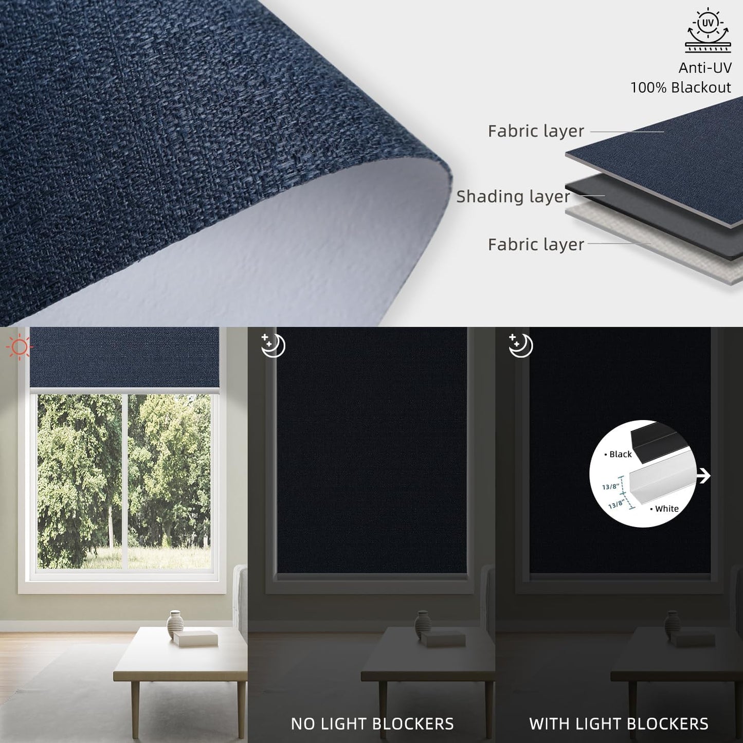 SmartWings Motorized 100% Blackout Shades Blinds, Custom Size, Cordless Window Shades with Rechargeable Battery, Work with Matter/Apple HomeKit, Alexa, Thread/Zigbee, Remote Optional, Eclipse Denim