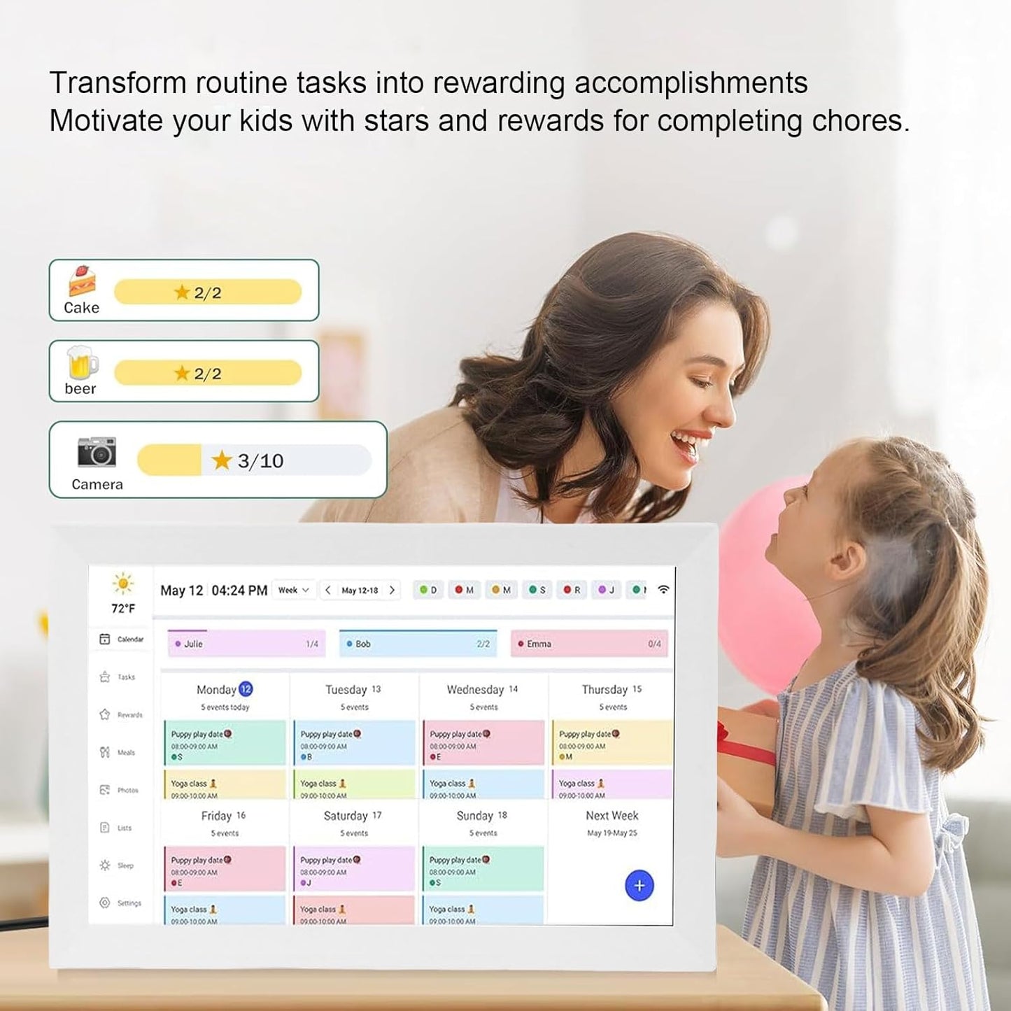 Bewinner 15.6 Inch Wall Planner Digital Calendar & Chore Chart, Smart Touchscreen Wall Calendars Interactive Display with APP for Family Schedules, Electronic Picture Frame (US Plug)