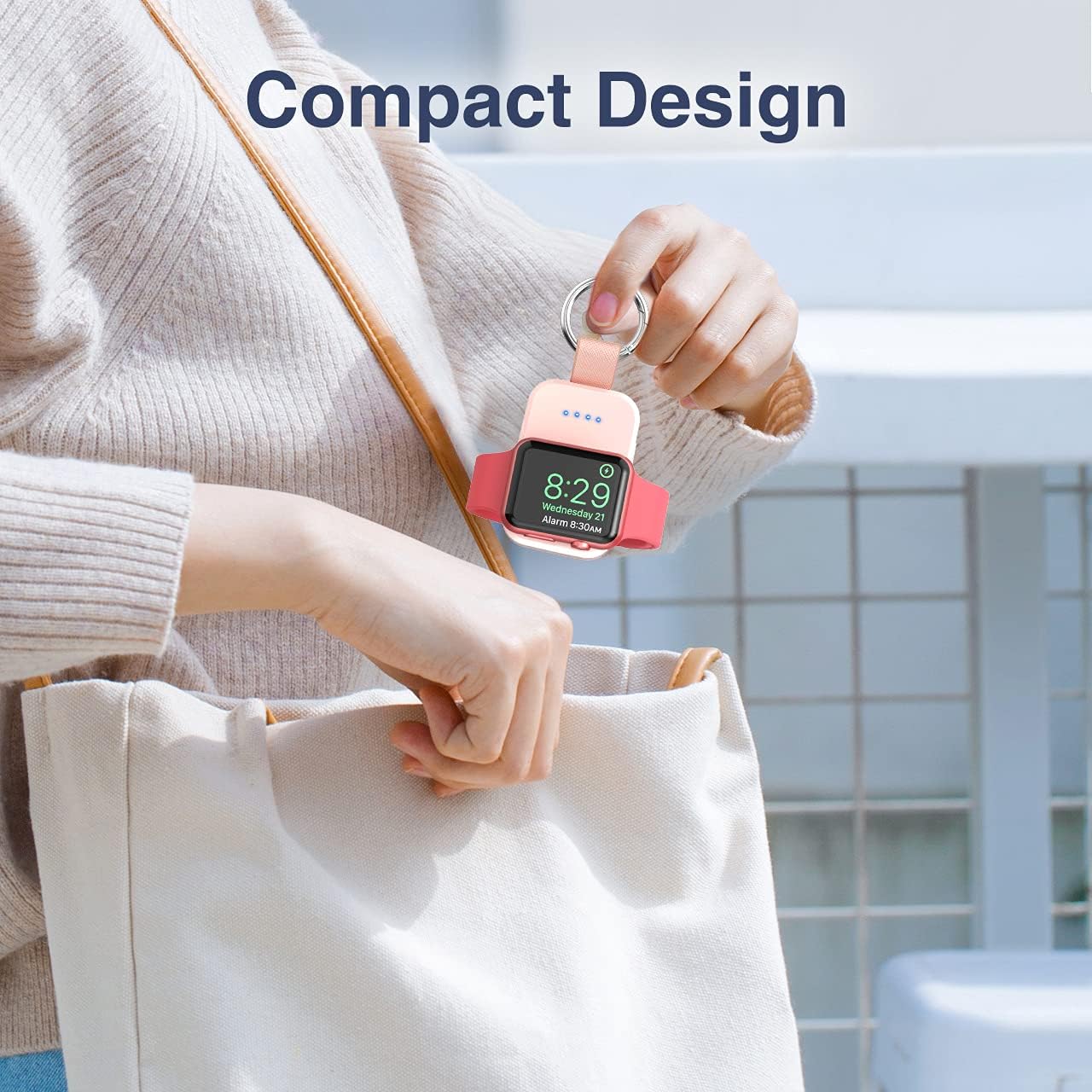 i.VALUX Portable Wireless Charger for Apple Watch Series 11/10/9/8/UItra/7/6/5/4/3/2/SE, Compact Magnetic iWatch Charger 1000mAh Power Bank Travel Keychain Style Gift for Mother Girl Birthday-Pink