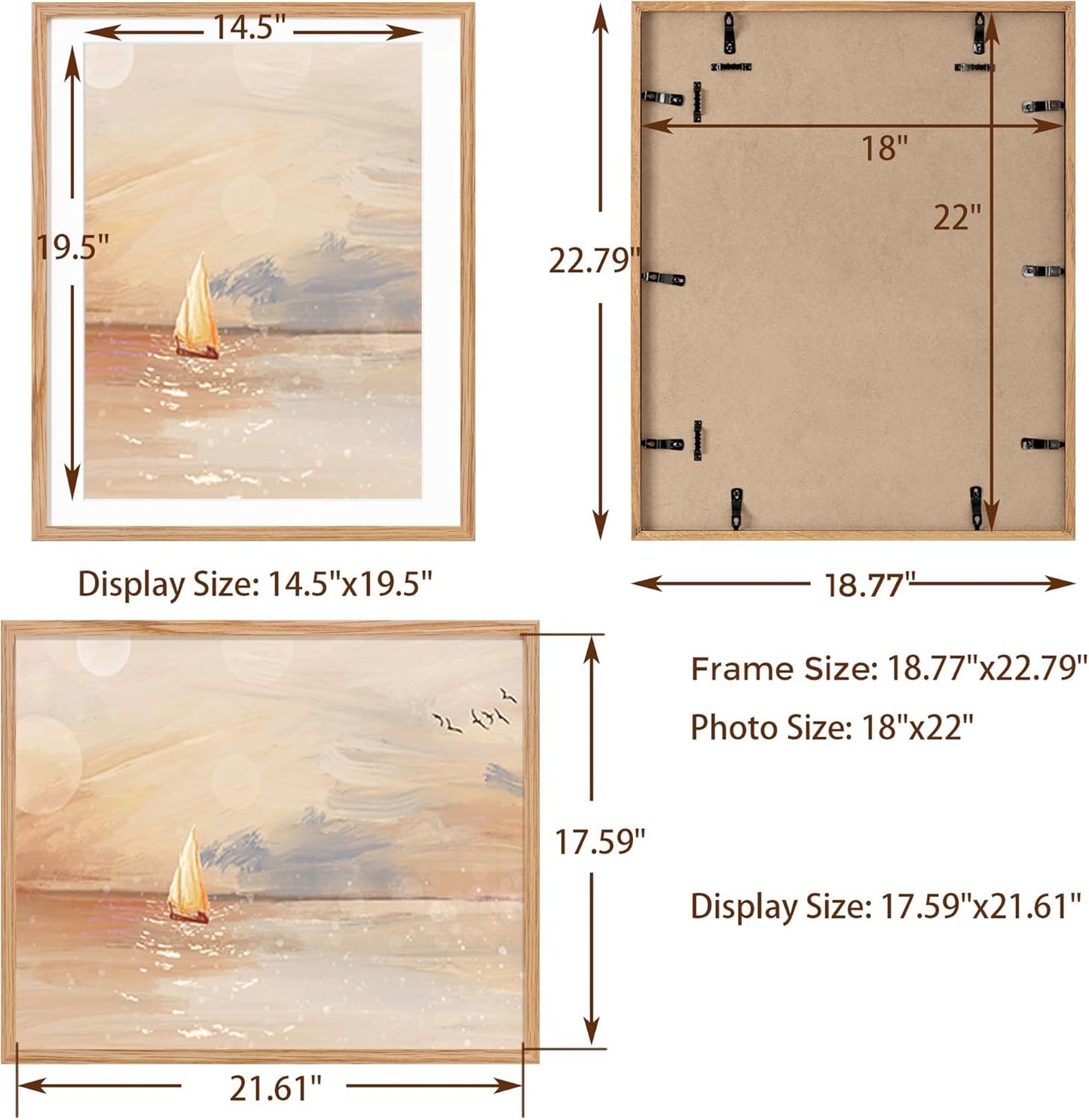 Fun Memories 18x22 Picture Frame, Solid Oak Wood for Wall, Poster Frame With Real Glass, Matted for 15x20, Home Decor (Natural Oak Color, 1 Pack)