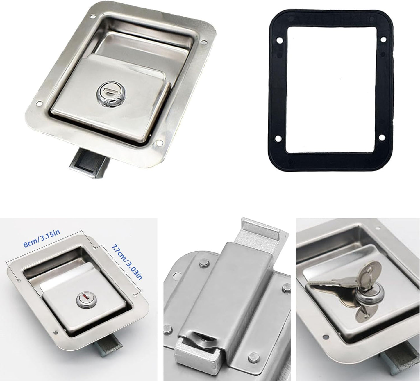 4 Pack Stainless Door Lock Heavy Duty Flush Mount Handle Latch for Trailer Toolbox RV Handle Latch with Gasket Keys