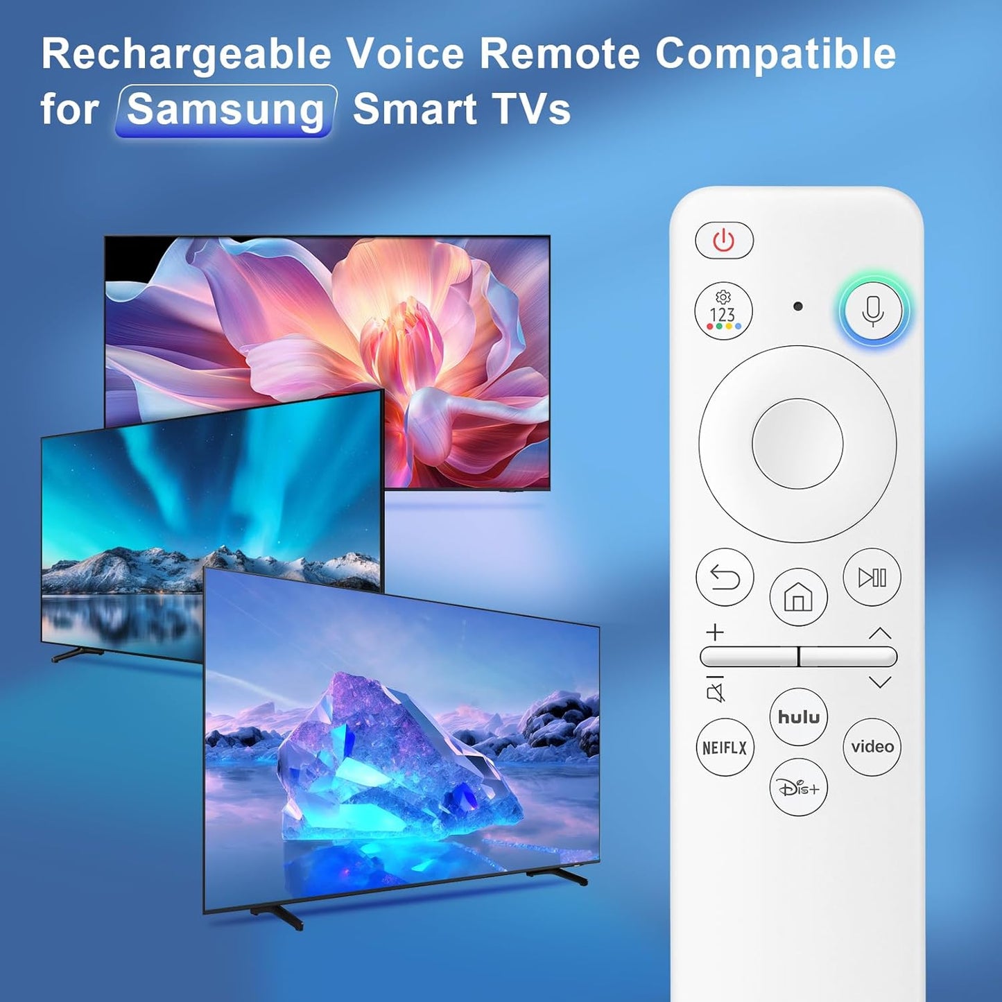 Rechargeable Voice Remote for Samsung Smart TVs, Replacement for 2021–2025 Samsung TV Remote Control with Voice Search. 2-Year Warranty.