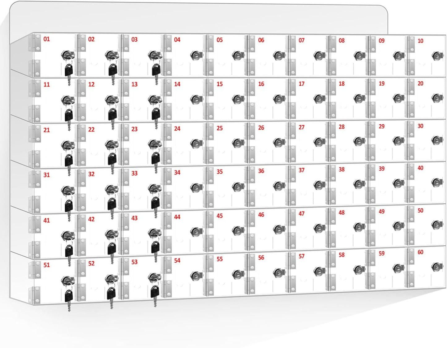 60 Slots Clear Acrylic Cell Phone Locker Box Wall-Mounted with Keys, Lockable Secure Storage Cabinet for Classroom Office Gym, Multi-Use Phone Lock Organizer for Employees Students (Large)