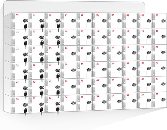 60 Slots Clear Acrylic Cell Phone Locker Box Wall-Mounted with Keys, Lockable Secure Storage Cabinet for Classroom Office Gym, Multi-Use Phone Lock Organizer for Employees Students (Large)