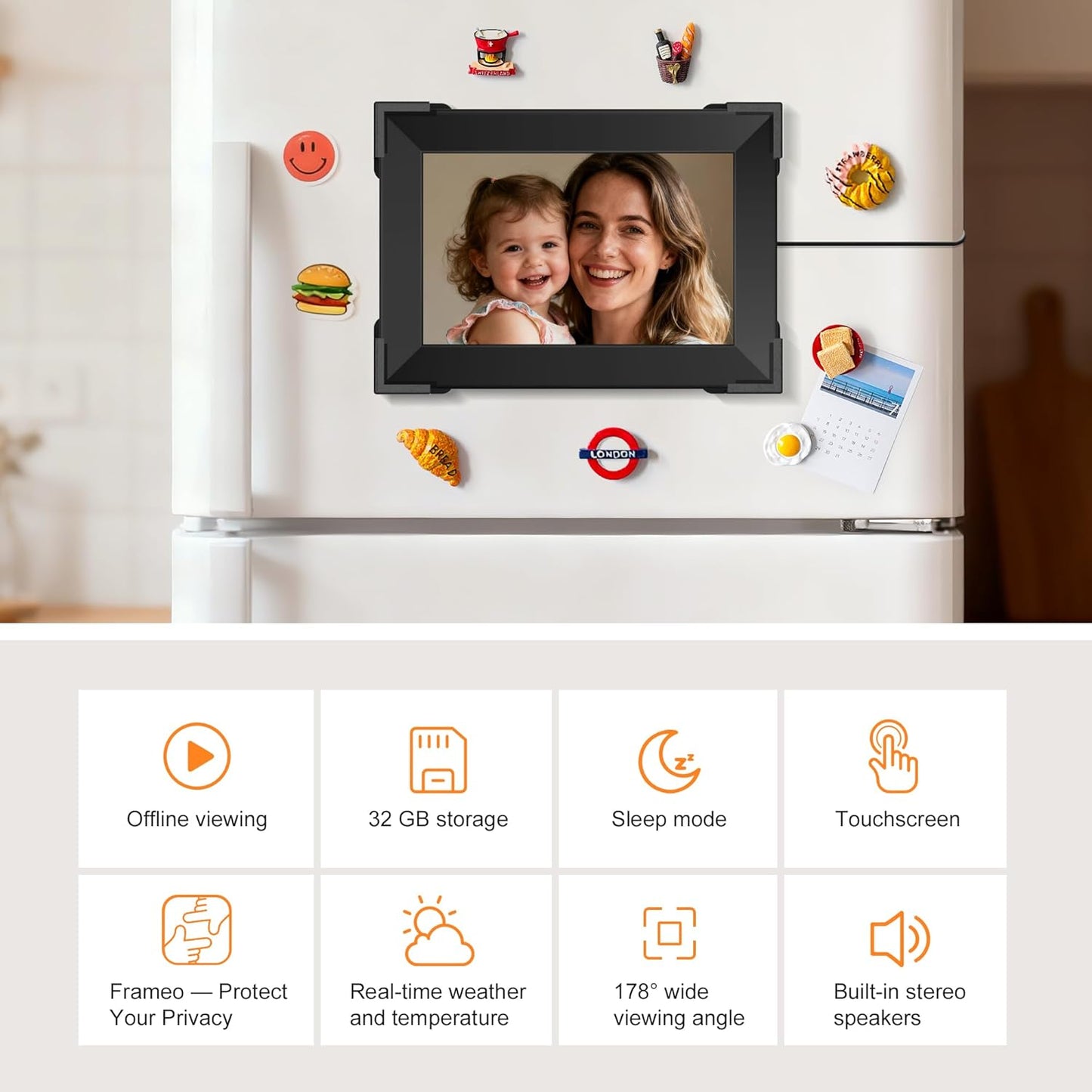 KPCB Tech Magnetic Picture Frames for Refrigerator, 10.1 inch Digital Photo Frames Smart WiFi & App Control, Electronic Picture Frame with 1280x800 HD Touch Screen for Parents, Grandparents, Friends