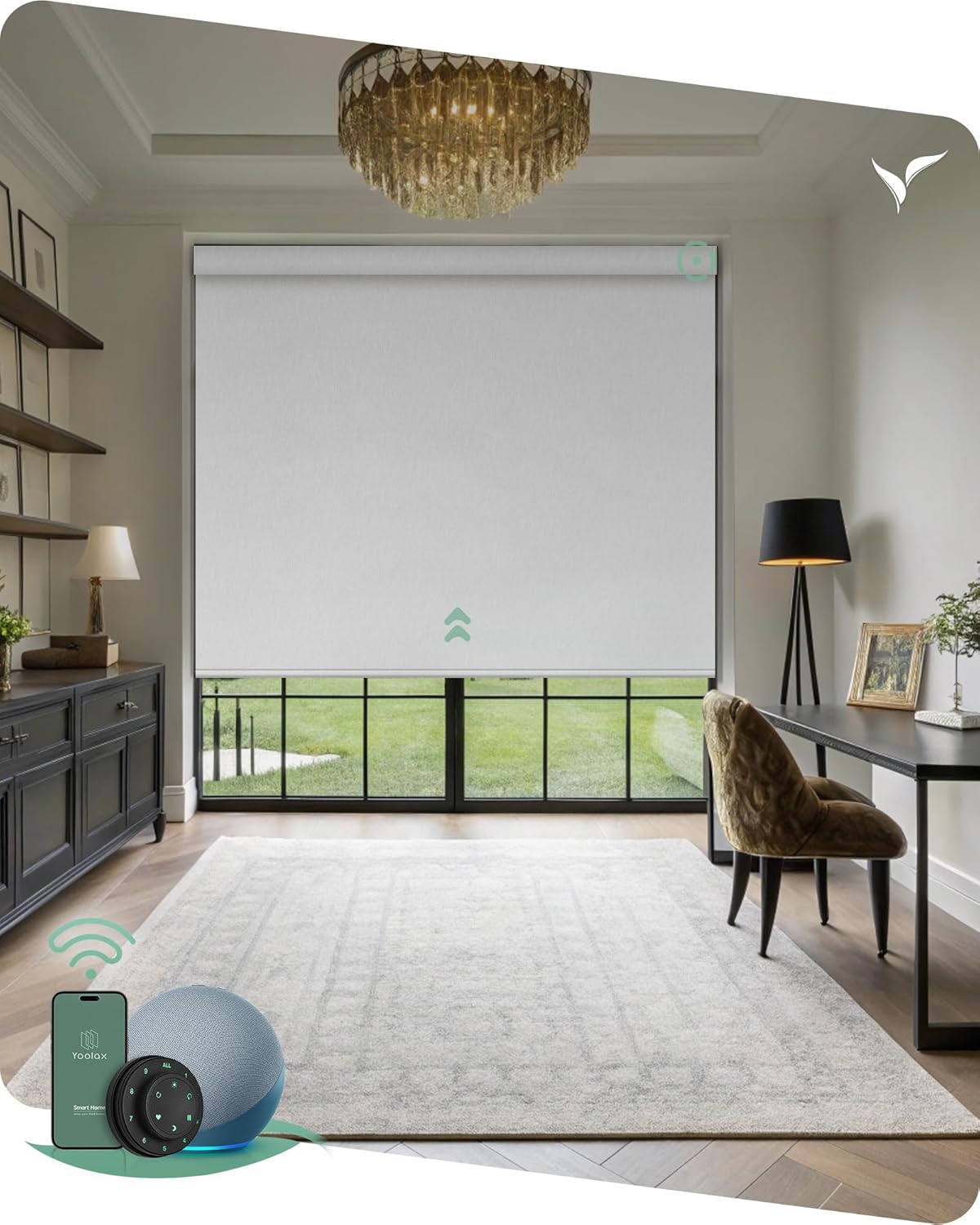 Yoolax Motorized Blinds with Remote, Smart Blinds for Windows Blackout Automatic Shades Compatible with Alexa Remote Control Roller Window Shades with Valance, Custom Size (V-Shimmer White)