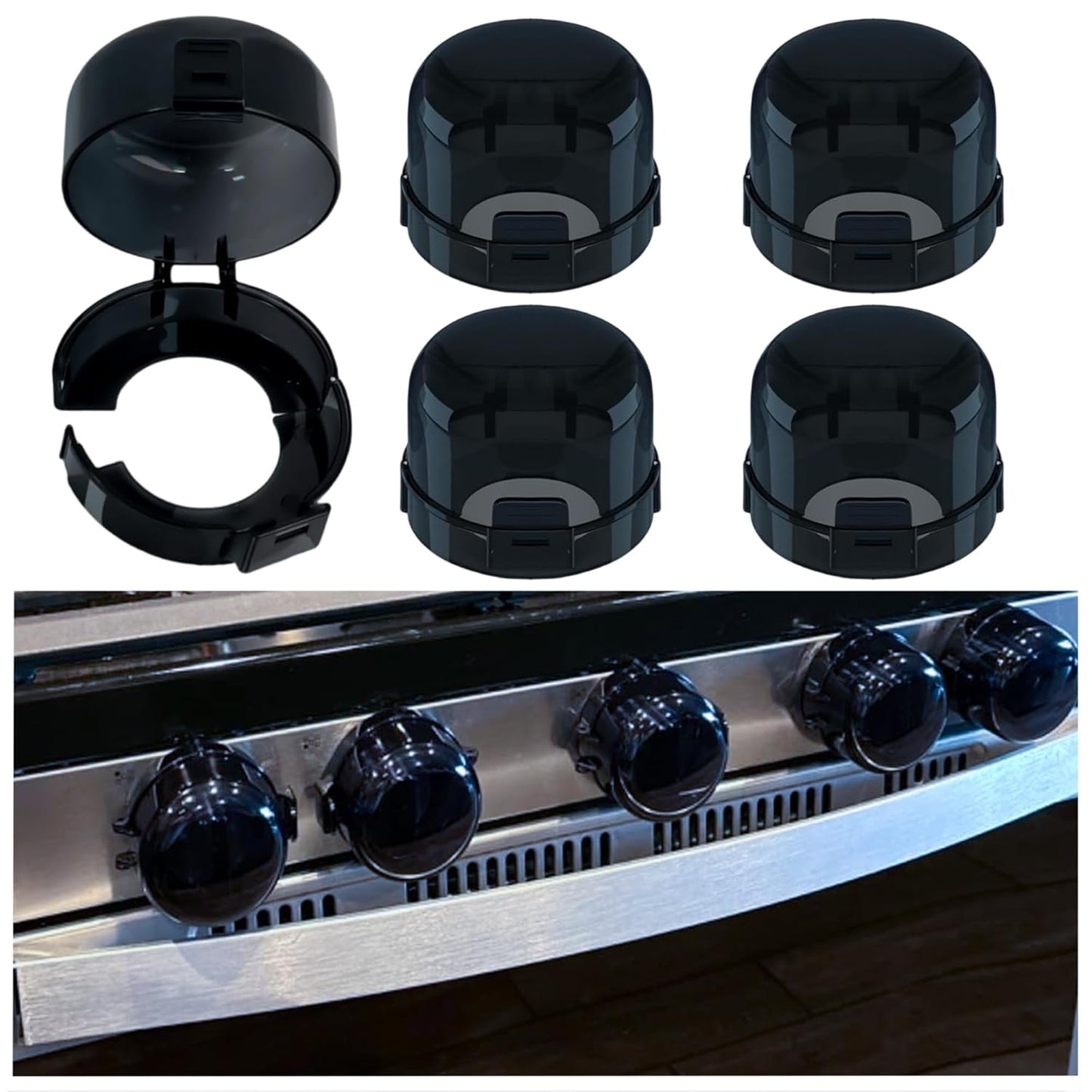 Stove Knob Covers for Baby Safety (5 Pack), Stove Knob Safety Covers, Prevent Kids-Pets from Gas Stove Knob Locks, Childproof Oven Lock Knob Covers with Adhesive, Heat-Resistant Upgraded-Black