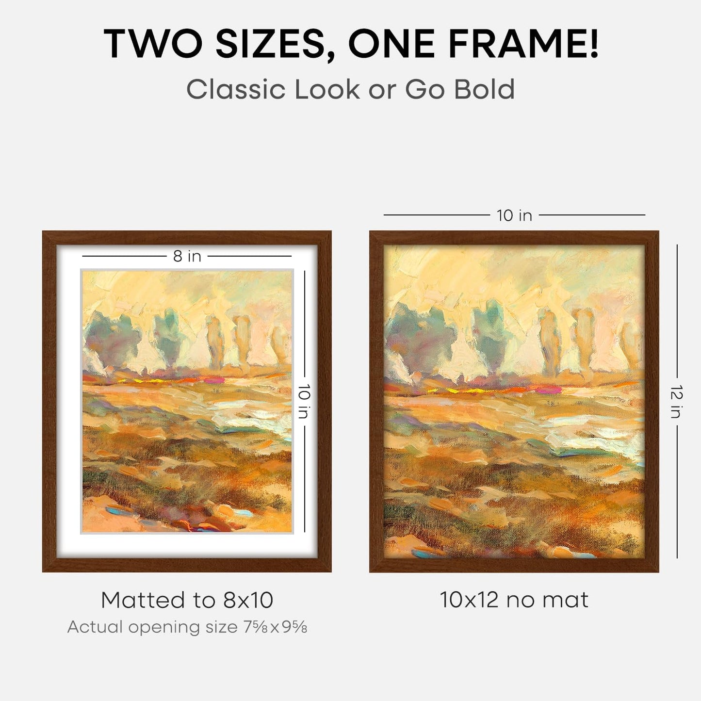 Homeforia 10x12 Brown Picture Frame, High End Dark Oak 10x12 Walnut Poster Frame with Mat 8x10, 10 x 12 Wooden Frame Matted to 8 by 10 inch Photo, 12x10 Thin Frames, Tempered Glass, Wall Kit, Set of 1