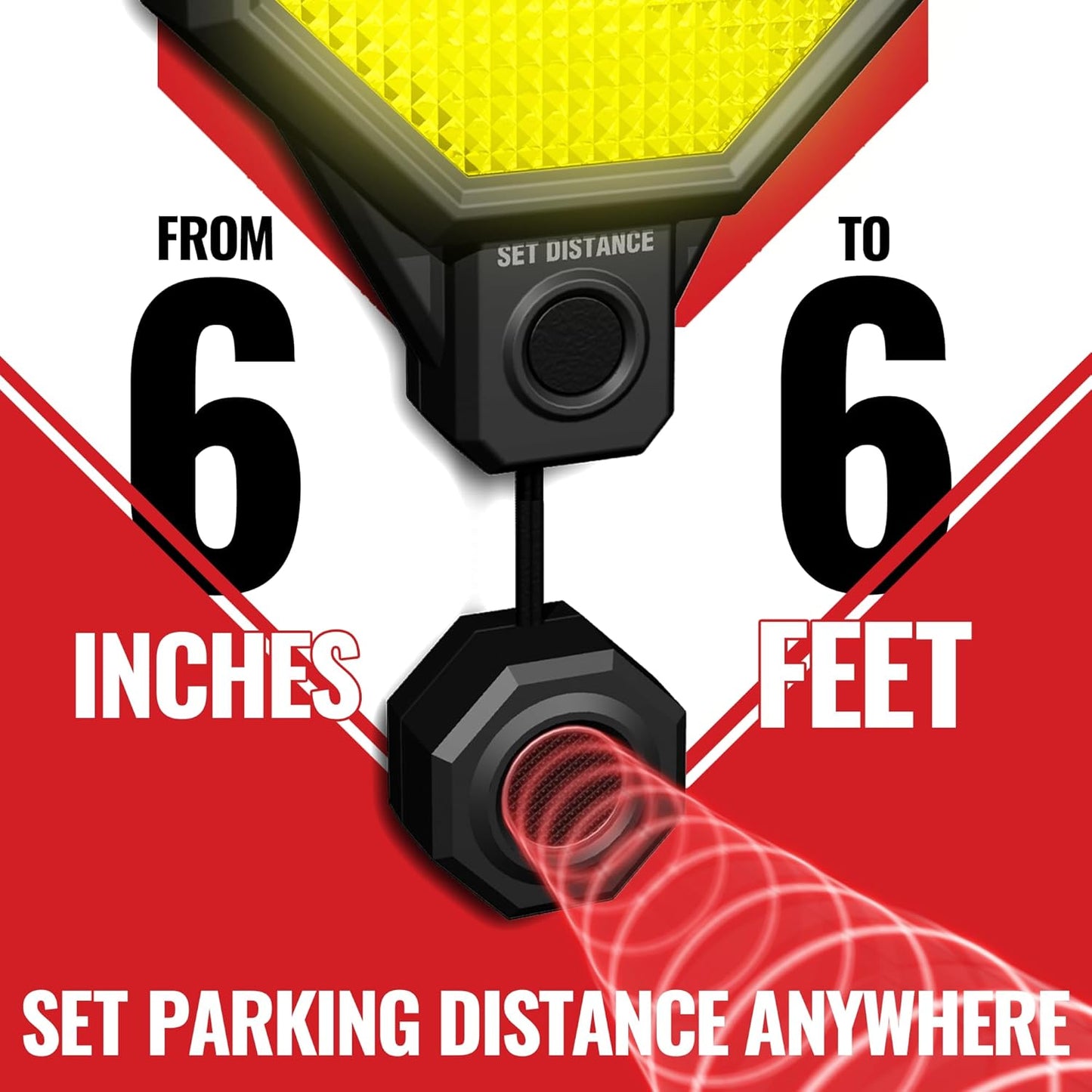 STKR Garage Parking Sensor – Adjustable Ultrasonic Car Stop Assistant with Red/Yellow/Green LED Display – Set Stop Distance 6"–6 ft – Battery or USB Powered – Easy Wall-Mount Install – Dark Grey
