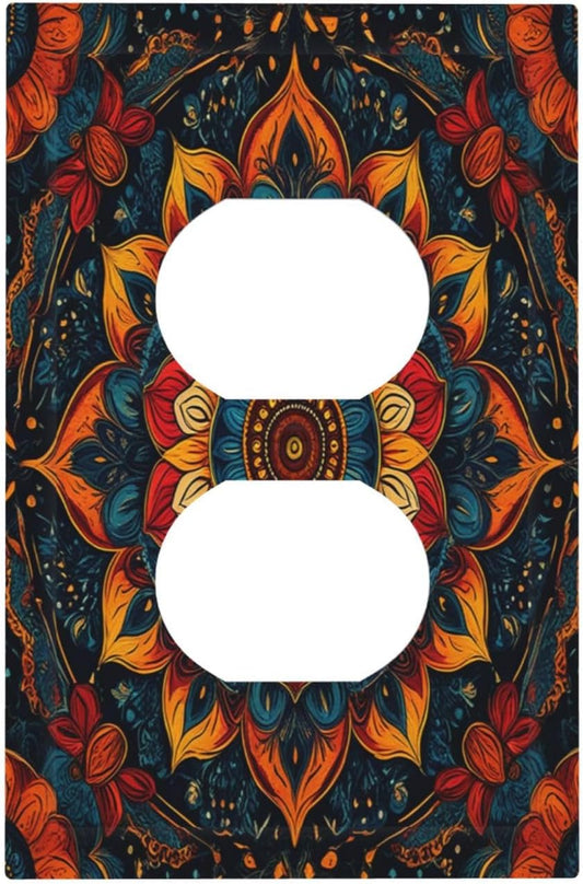 Boho Colorful Mandala 1 Gang Duplex Receptacle Switch Wall Plate Decorative Switchplate Outlet Covers Electrical Plug Cover Faceplate for Bathroom Home Decor 5 X 3 IN