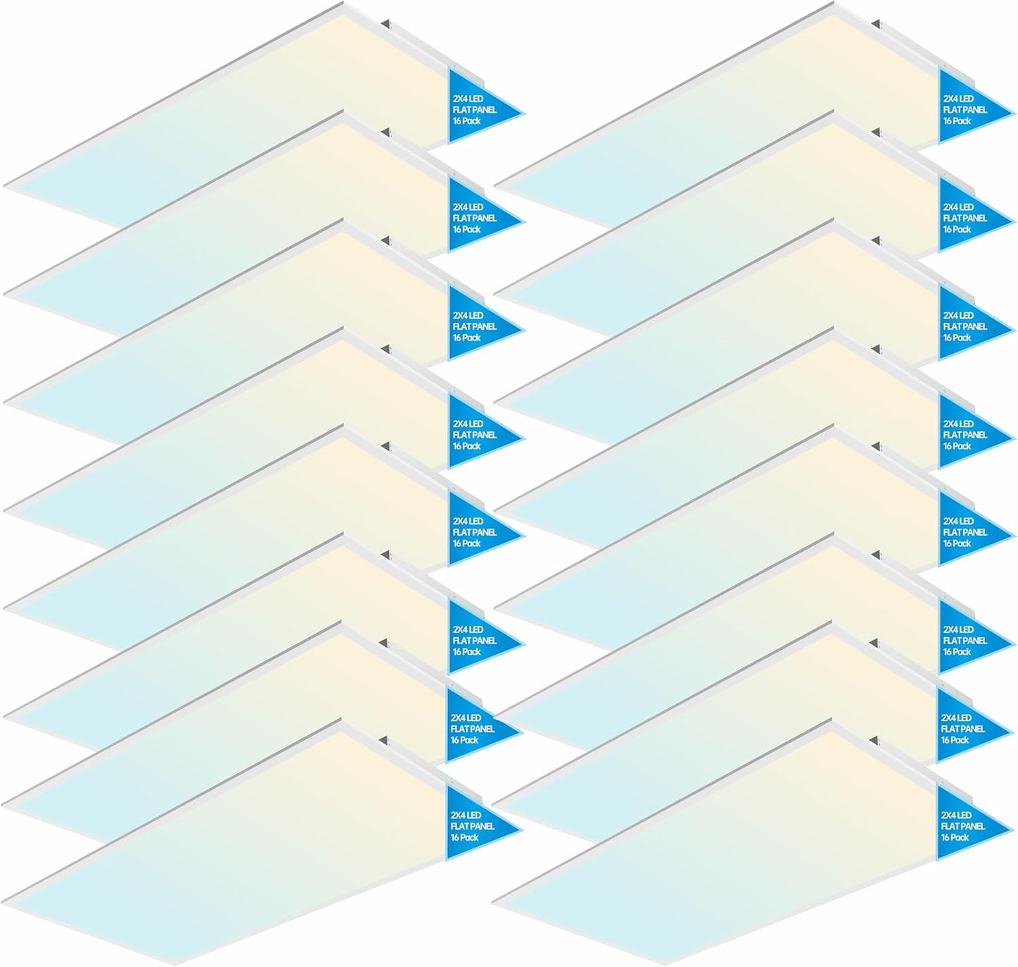 2x4 FT LED Light Flat Panel, 40-72W, 5 CCT 3K | 3.5K | 4K | 5K | 6.5K, Dimmable Recessed Drop Ceiling Lights, 3750/5000/6250/7500/9000 Lumens, Lay in Fixture for Office, 120-277V, UL DLC (16 Pack)