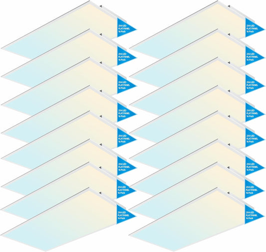 2x4 FT LED Light Flat Panel, 40-72W, 5 CCT 3K | 3.5K | 4K | 5K | 6.5K, Dimmable Recessed Drop Ceiling Lights, 3750/5000/6250/7500/9000 Lumens, Lay in Fixture for Office, 120-277V, UL DLC (16 Pack)