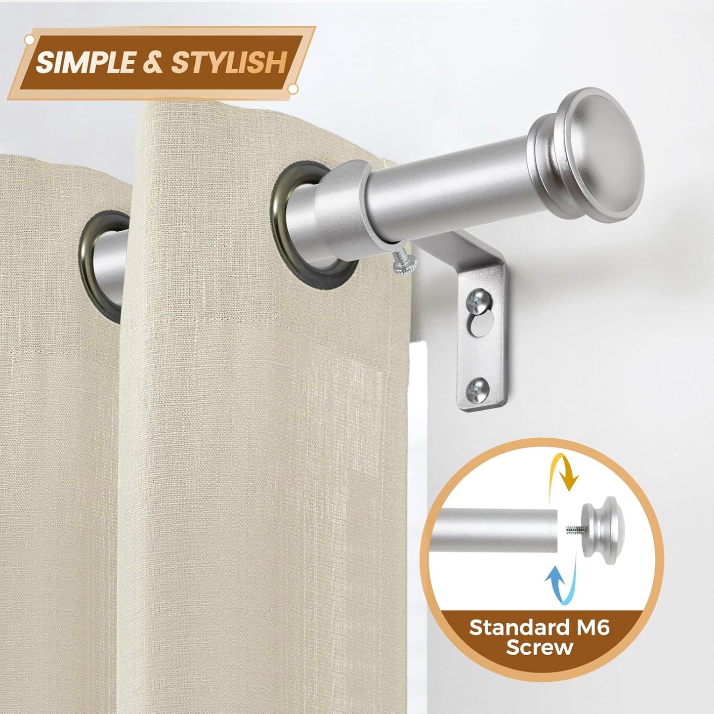 TONIAL 2 Pack Curtain Rods 32 to 58 Inch, Telescoping Splicing 3/4 Inch Single Rods for Windows Decorative Drapery Rod with Small Finial, Silver