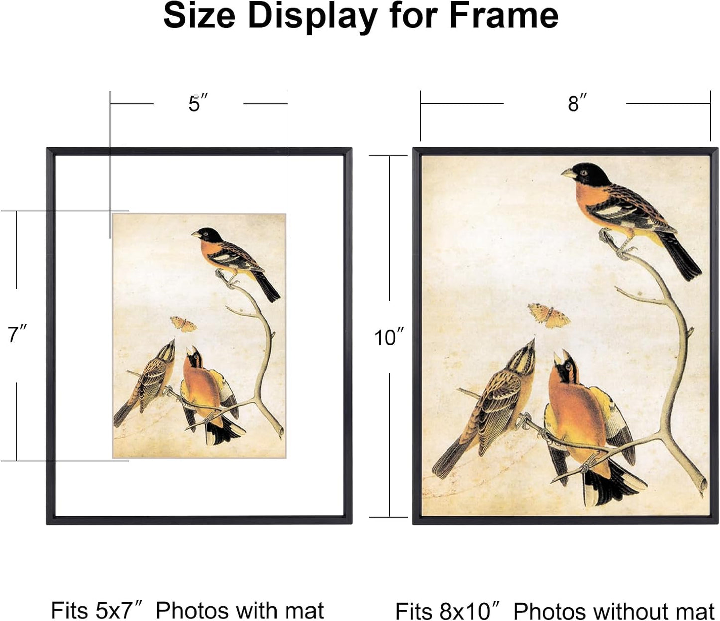 8x10 Picture Frame, Black Aluminum Metal Photo Frames with HD Glass, Fits 5x7 with Mat or 8 x 10 without Mat, Display for Wall and Table