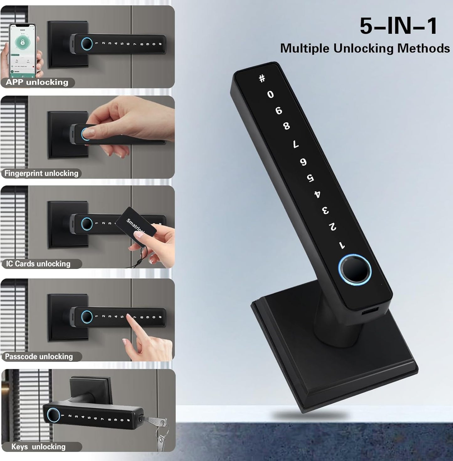 MINIA Keyless Entry Door Lock with Handle,Digital Door Knob,Smart Door Locks,Fingerprint Door Lock for Bedroom,Office and Hotel,Black Door Knobs