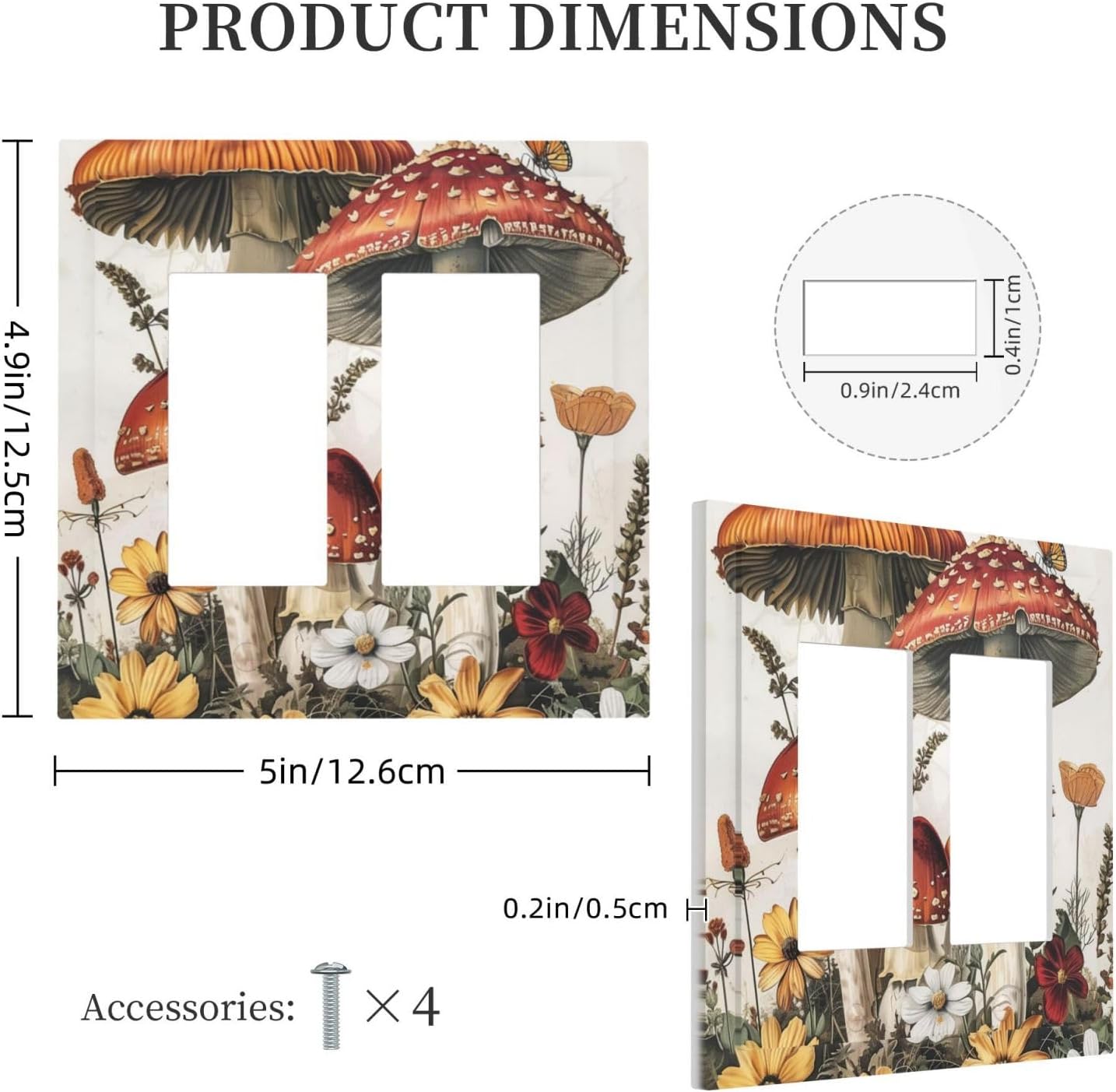 Decorative Outlet Covers Mushroom Forest Butterfly Wild Flower 2 Gang Double Gfci Rocker Electrical Wall Panels Light Switch Cover Plate For Bed Room Living Room Decor