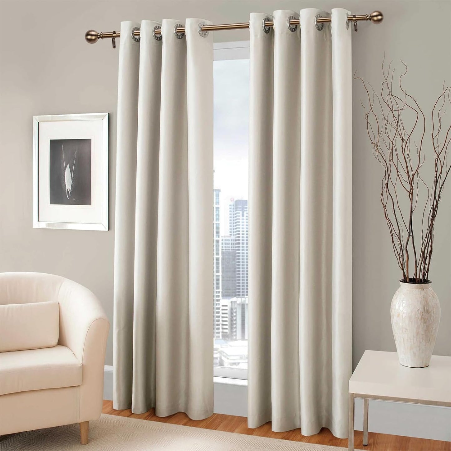 Curtain Rods for Windows 18 to 88 inches, 1 Inch Modern Metal Drapery Rods, Adjustable Heavy Duty Curtain Pole with Round Finials(18"-88"Antique Brass)