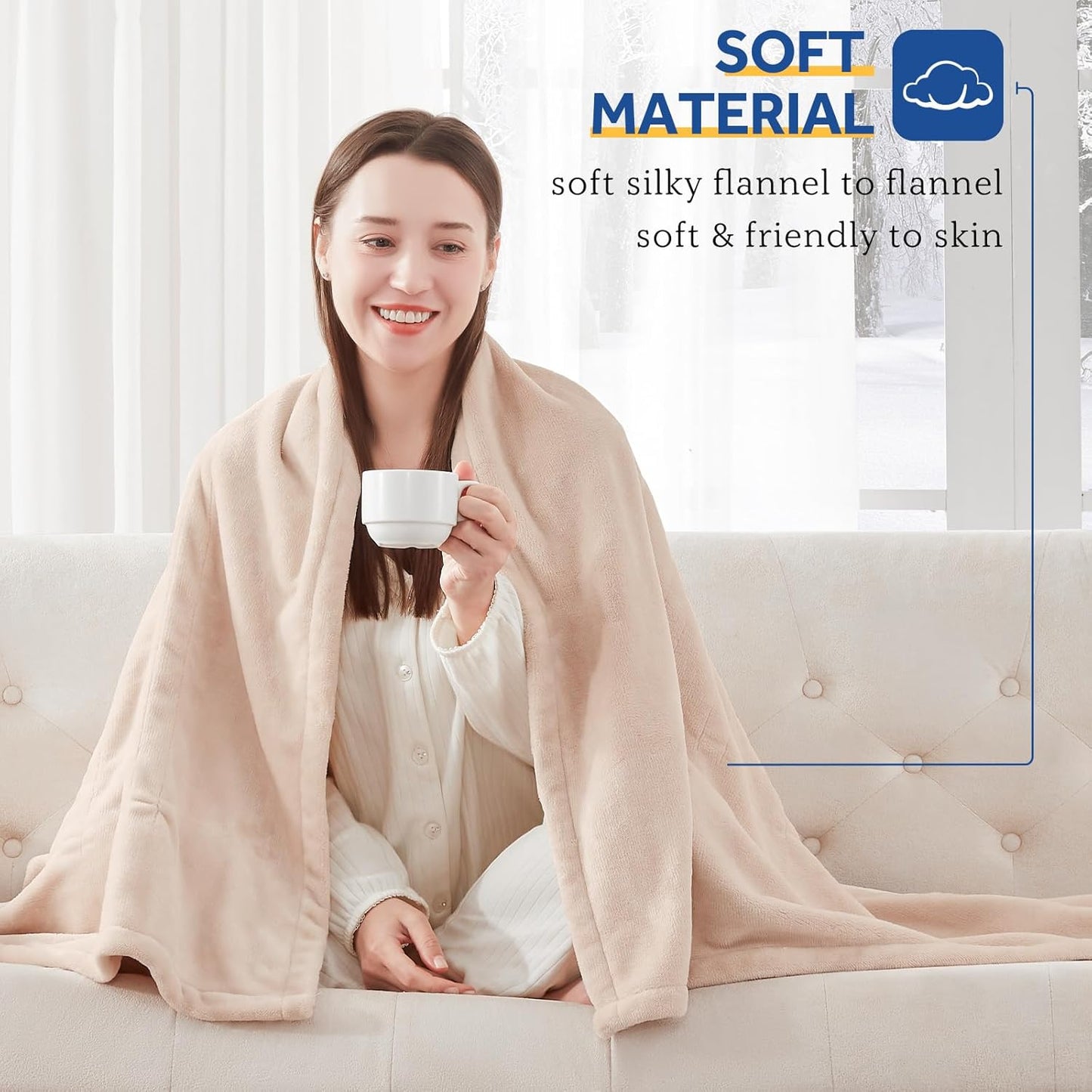 Sealy Electric Blanket Queen Size, Flannel Heated Blanket with 10 Heating Levels & 1-12 Hours Auto Shut Off, Fast Heating Warm Blanket, Machine Washable, Beige, 84 x 90 Inch