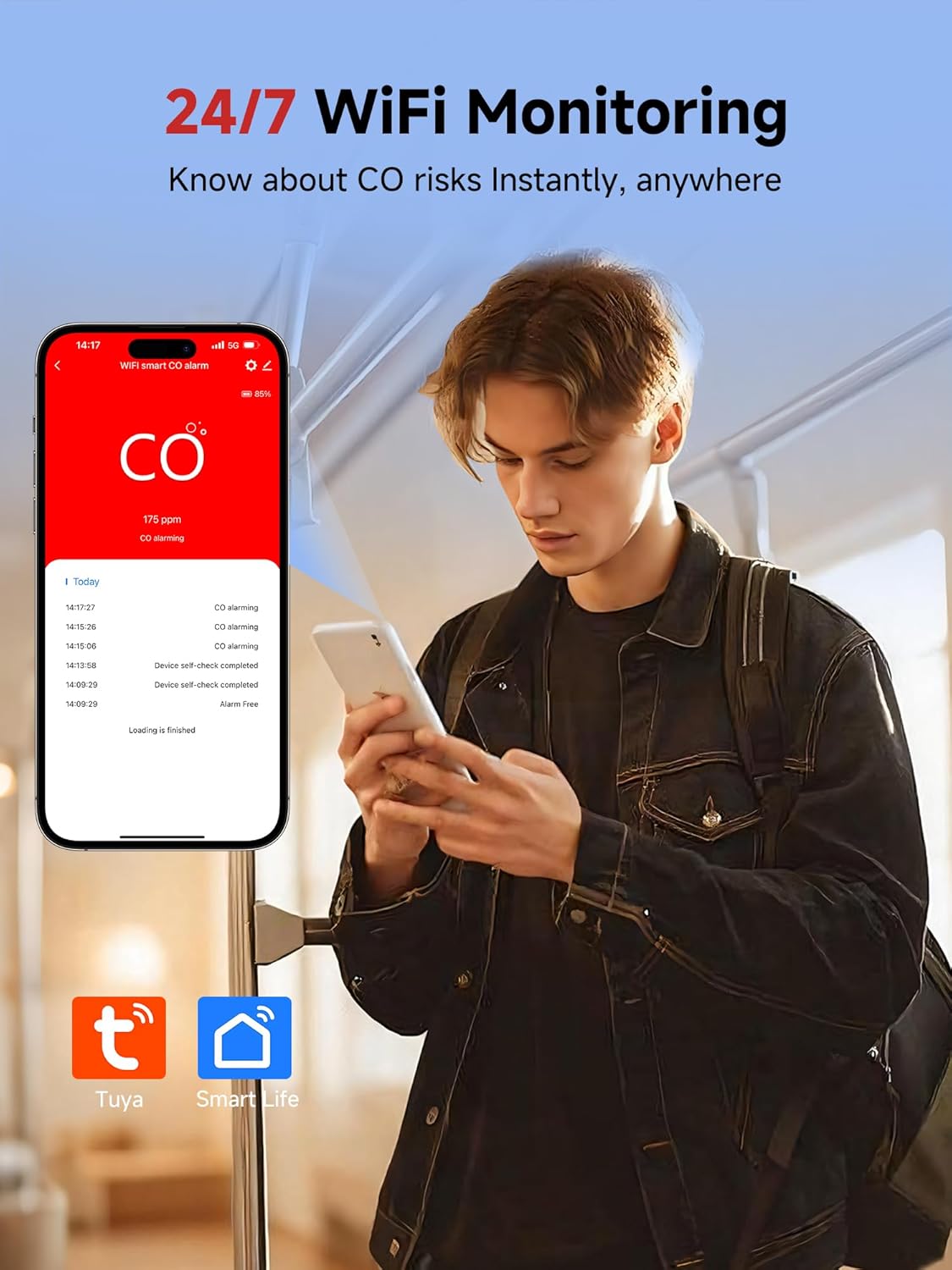 Heiman Smart Carbon Monoxide Detector, Wi-Fi Nano CO Alarm, ETL Listed Real-Time Push Notifications Battery Powered, Test-Reset Button, 2034 Standards, 10-Year Figaro Sensor, Portable for Trave