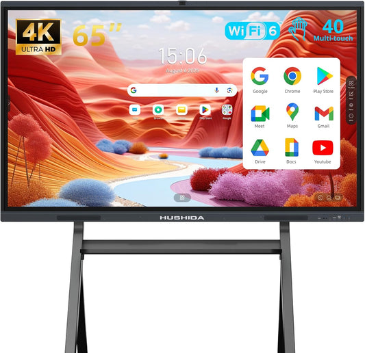 65" Smart Board Google EDLA-Certified 4K Interactive Whiteboard SmartBoard for Classroom & Office Business, Android 14 Touchscreen with 13MP AI Camera 8G RAM+64G ROM, 40-Points, Wall Mount Included