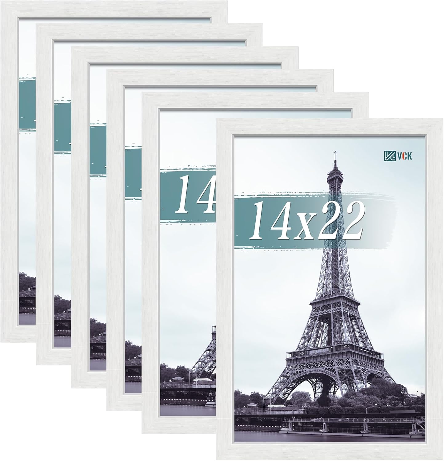 VCK 14x22 Picture Frames white Set of 6, Wide Border Wood Poster Frame, Multi-Directional Display Family Photos, Office Prints, Studio/Gallery Artwork, Woodgrain Series, Wall Hanging