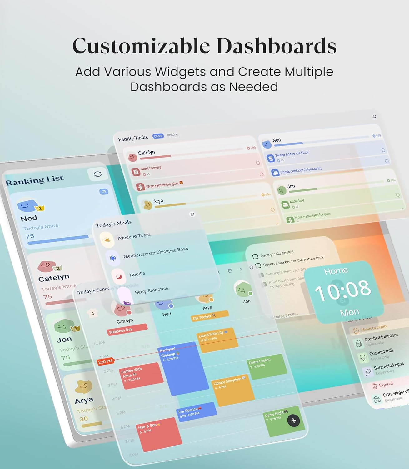 Cozyla Digital Calendar+ 2: 24 inch Wall Planner Touch Screen Chore Chart Customize Dashboard Smart Electronic Calendar for Family Schedules Meal Planner Support Any Google Play App Wall Mount White