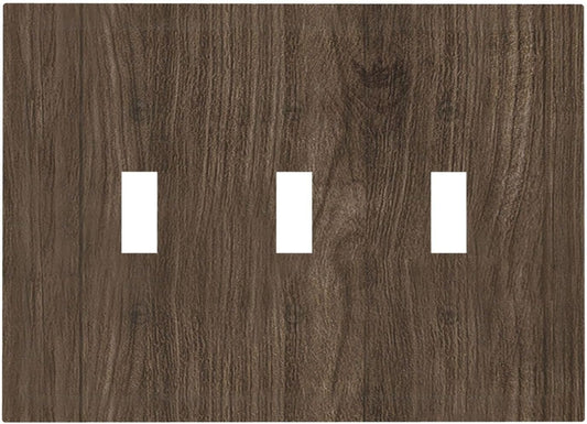Decorative Light Switch Cover Plate Rustic Walnut Wood Grain 3 Gang Wall Plate Triple Toggle Switch Plate Covers Electrical Outlet Cover for Farmhouse Cabin Decor