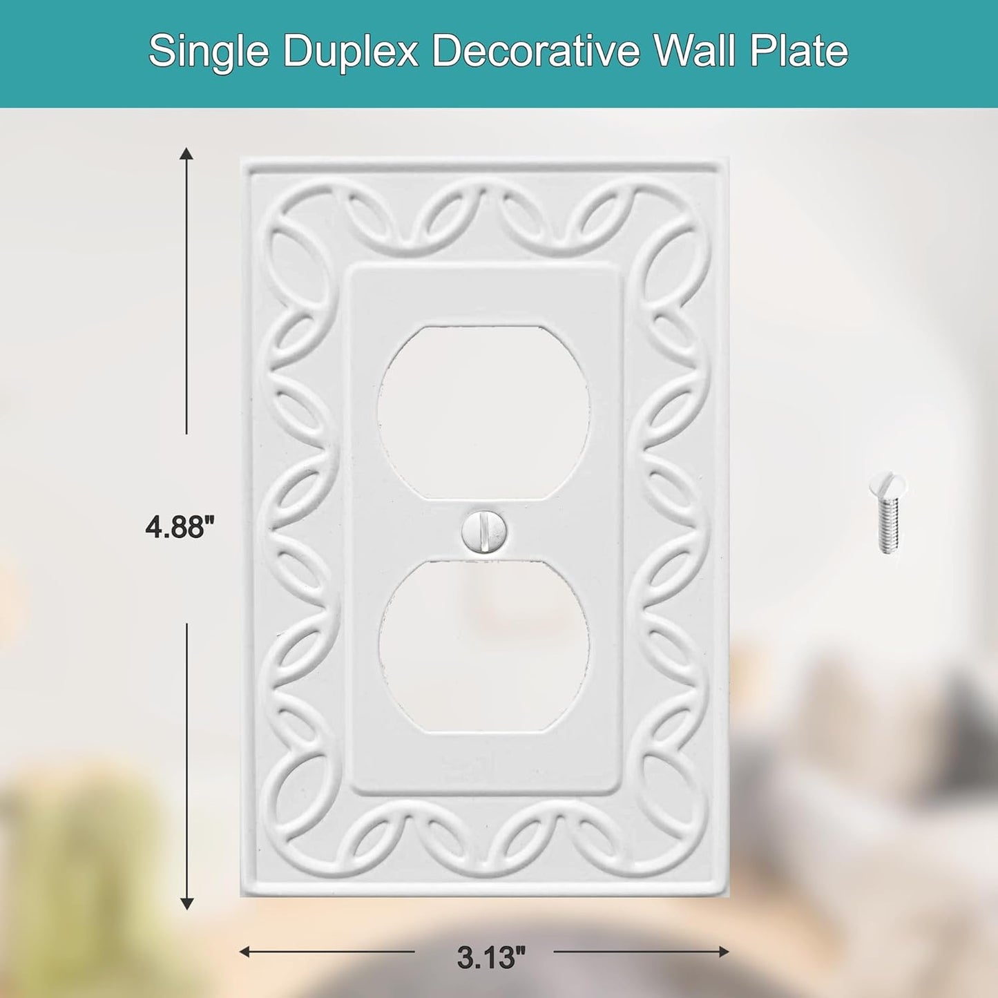 Single Duplex Outlet Cover Plate, 4-Pack White NovaBloom Metal Wall Plate 1 Gang, Light Switch Cover, for Receptacle Light Switch, Switch Cover Decorative Wallplate, Durable